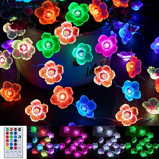 Mudder 16 Colors Cherry Blossom Decor Flower String Lights, Fairy Pink Light String with Timer 13 ft 40 LEDs USB Battery Operated Fairy Lights for Bedroom Indoor Outdoor Wedding Valentines Day(4 Pcs)