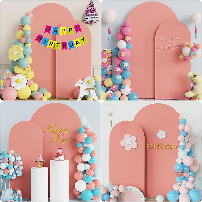Wokceer Wedding Arch Cover 7.2FT, 6FT Spandex Fitted Wedding Arch Stand Covers 2 Set Round Top Chiara Arch Backdrop Stands Cover for Birthday Party Ceremony Banquet Decoration Dusty Rose
