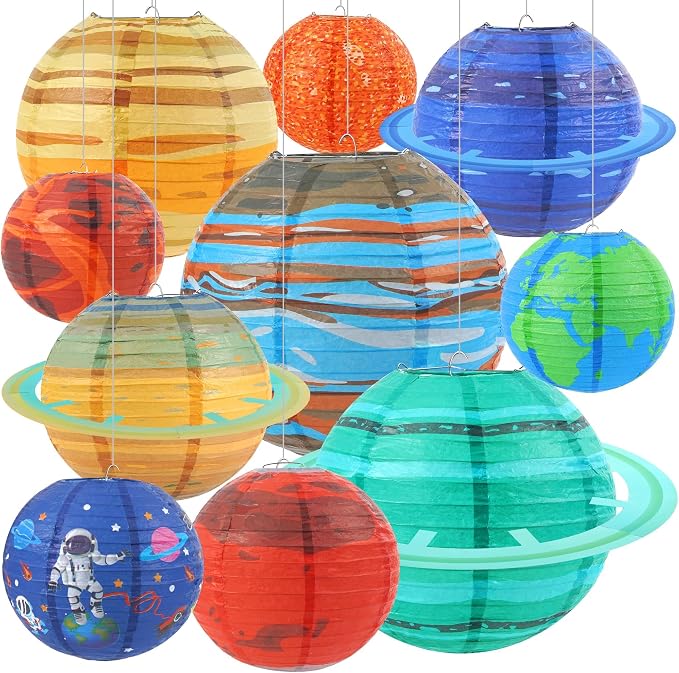 Space Planet Paper Lanterns 10PCS Solar System Hanging Decor Out of This World Outer Space Party Decorations for Kids Astronaut Theme Party Supplies Galaxy Earth Home Birthday Decorations