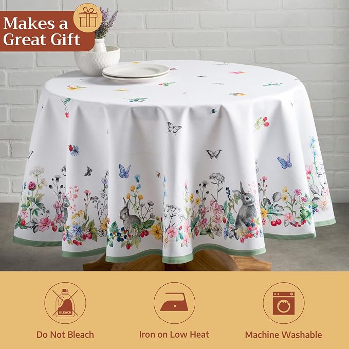 Maison d' Hermine Table Cloth Round Table 100% Cotton 69 Round Inches Tablecloth Reusable Decorative for Dining Kitchen Room Farmhouse Party Home Hotel Restaurant Spring Summer - Printemps