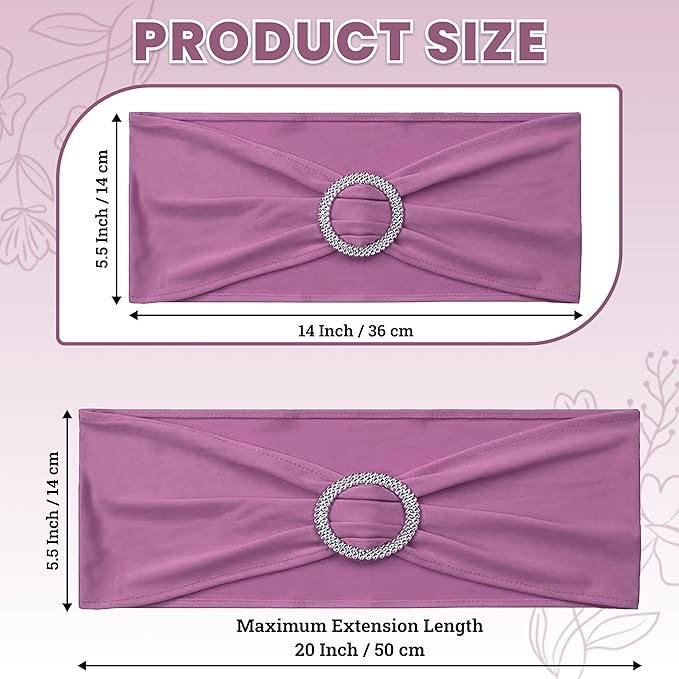MDS Pack of 150 Spandex Chair Sashes Bow Universal fits Elastic Stretch Chair Bands Ties with Buckle for Wedding Party Banquet Events Decoration Spandex Slider Sashes Bow - Dusty Pink