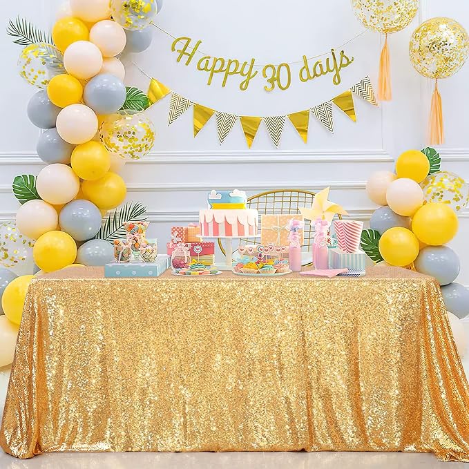 B-COOL Gold Sequin Tablecloth Party Glitter Tablecloth Sparkly Table Cloth 60x102 Inches Rectangle Classy Elegant Tablecloth for Christmas Halloween Theme Parties Table Decorations