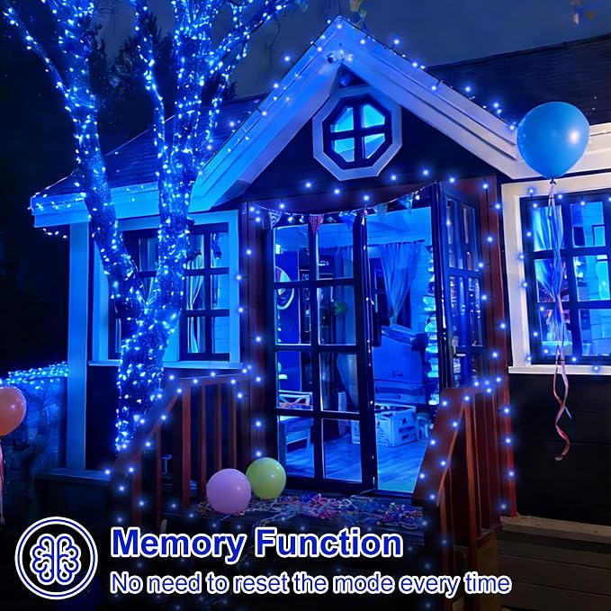 QITONG 2 Pack Blue Solar String Lights Outdoor Waterproof, Each 33ft 100 LED Christmas Light, 8 Modes Green Wire Blue Lights for Pool Garden Patio Yard Tree Party Wedding