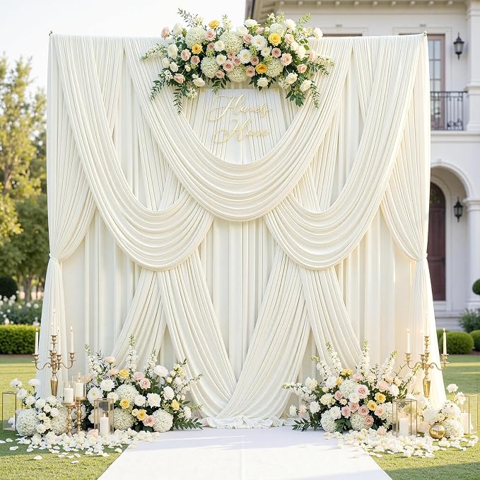 20ft x 12ft Wrinkle Free Ivory Backdrop Curtains for Parties, Ivory Photo Backdrop Drapes 12FT Long Silky Back Drop Cloth for Wedding Birthday Photography Background Decor