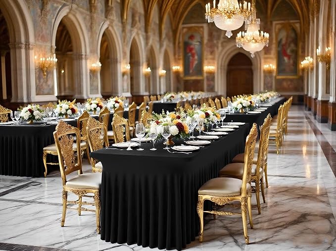 fani 2 Packs Black Stretch Table Skirts for 6 Foot Rectangle Table, Washable Spandex Stretch Tablecloths with Skirt, Wrinkle Resistant Fitted Tablecover for Wedding Party Banquet