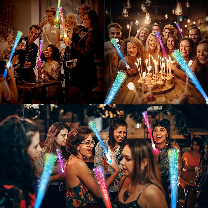 SHQDD 28 PCS Glow Fiber Wands Sticks, LED Light Wands, Glow in The Dark Party Supplies, Fiber Optic Wands, LED Flashing Sticks, Fiber Optic Light Wand Stick for July 4th Party, Wedding, Halloween
