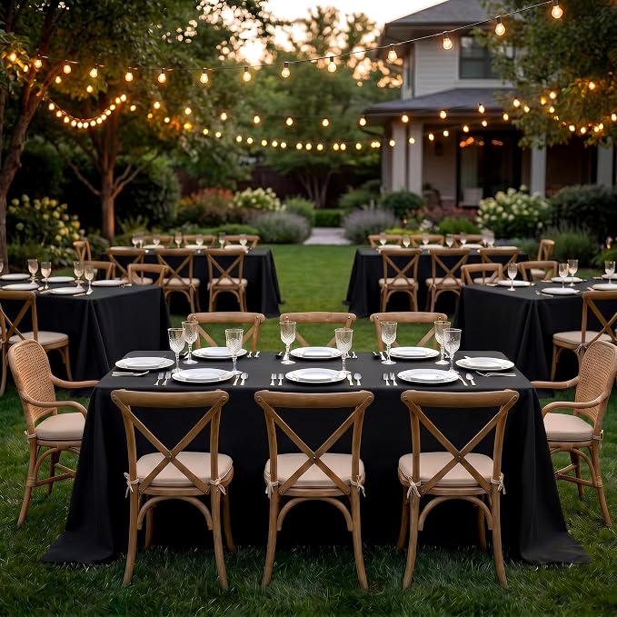 Fitable 6 Pack Black Rectangle Table Clothes - 90 x 132 Inch - Wrinkle and Stain Resistant Fabric Tablecloths, Washable Polyester Table Covers for Wedding, Party, Banquet, Formal Events