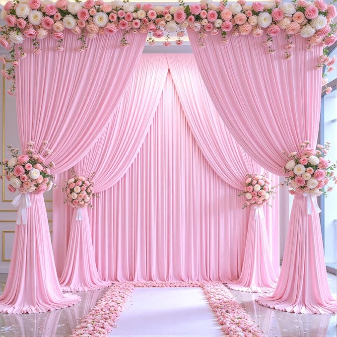 8 Panels Pink Backdrop Curtains for Wedding Party Wrinkle Free Backdrops Curtain Drapes Fabric Decorations Photo Back Drop Cloth for Baby Shower Photography Stage Reception 40ft(W) x 12ft(H)