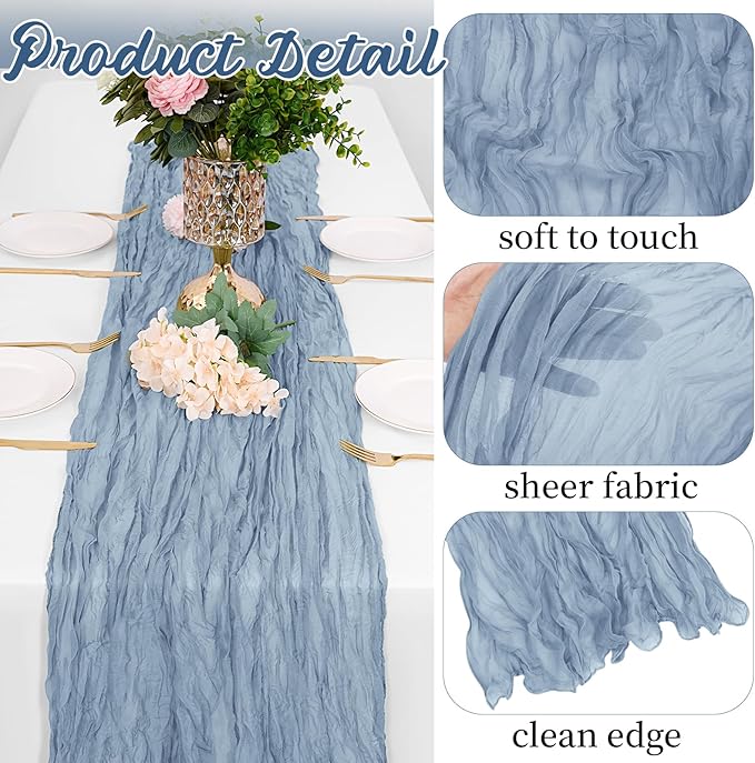 16 Pack Dusty Blue Cheesecloth Table Runners 20x120 Inch Gauze Table Runner Cheese Cloth 10FT Blue Table Runner Rustic Sheer Runner for Wedding Baby Shower Birthday Party Table Decor
