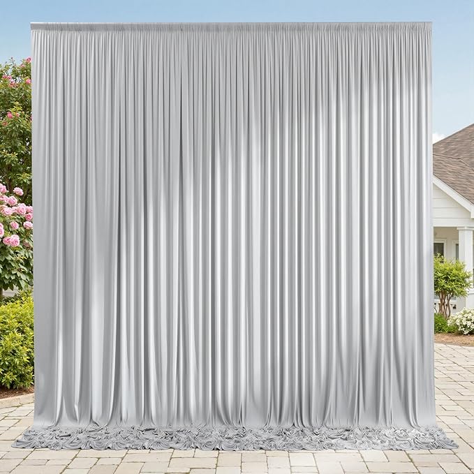 10ft x 10ft Wrinkle Free Silver Backdrop Curtain fpr Parties, Polyester Backdrop Drapes Panels for Wedding Space Theme Birthday Party Baby Shower Birthday Decoration