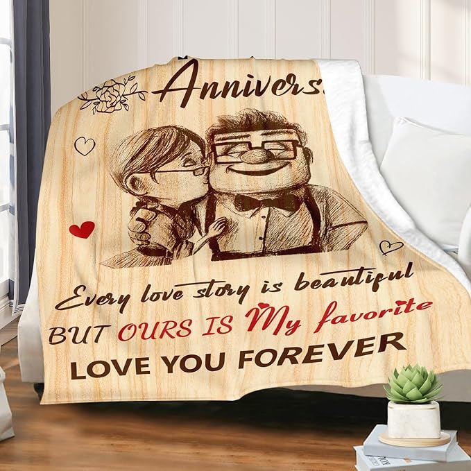 Wedding Anniversary Blanket for Her Him - Romantic I Love You Gift for Women Men Couple - Happy Anniversary for Wife Husband Girlfriend Boyfriend - Throw Blanket 50"x60"