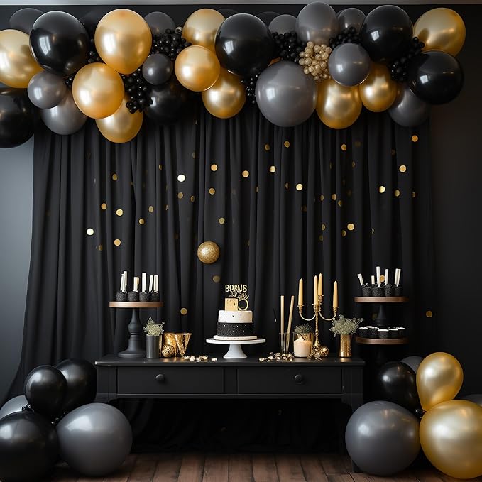 Wokceer Black Backdrop Curtain for Parties 10x8FT Photo Backdrop Drapes for Wedding Polyester Backdrop for Photoshoot Baby Shower Birthday Party Curtains Photography Background 2 Panels 5x8FT