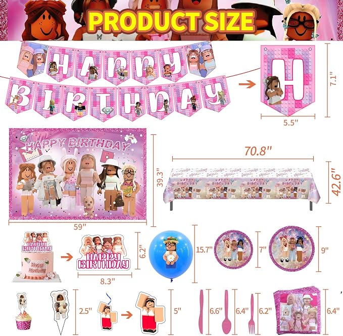 Birthday Party Supplies - Theme Children's Party Decorations Included Happy Birthday Banner, Backdrop, Hanging Swirls, Tablecloth, Cupcake Cake Toppers, Plates, Tableware, Napkins, Balloons