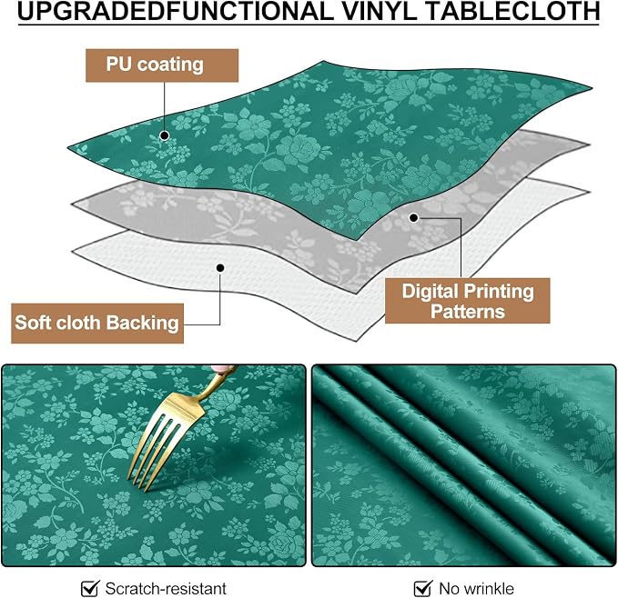 Smiry Rectangle Table Cloth, Waterproof Heavy Duty Vinyl Tablecloths, Wipeable Washable Table Cover for Kitchen and Dining Room (Christmas Green, 60" X 120")