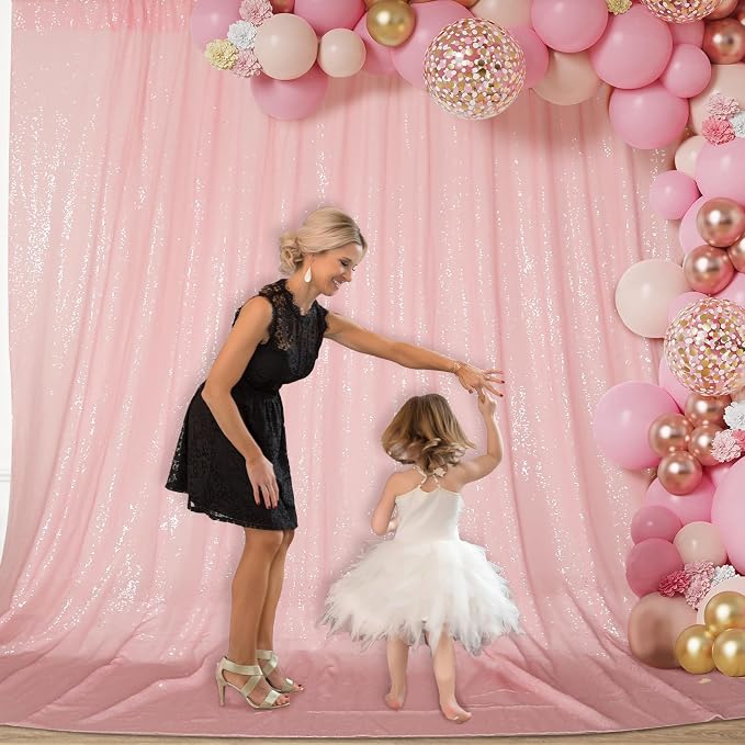 PartyDelight Pink Sequin Backdrop 20x10ft 4 Inch Rod Pocket | 3mm stitched pink sequins on mesh backing with 4 inch rod pocket for extra wide stages banquet walls group photos and large