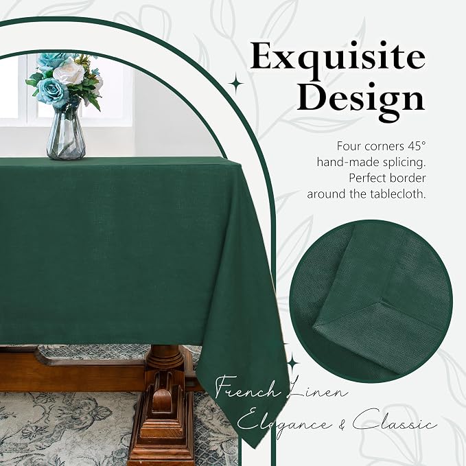 Linen World Linen Tablecloth,100% French Linen Green Tablecloth 55" x 55" Inch,Washable Square Tablecloth for Dining,Outdoor,Weddings and Restaurants,Decorative Thanksgiving Christmas