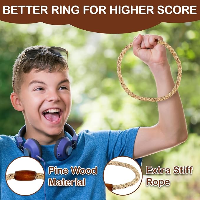 Ring Toss Game for Kids & Adults, Outdoor Yard Games for Adults and Family, Premium Ring Game with 6/10 Rope Rings & Carrying Bag, Perfect for Lawn, Backyard, Beach, Camping