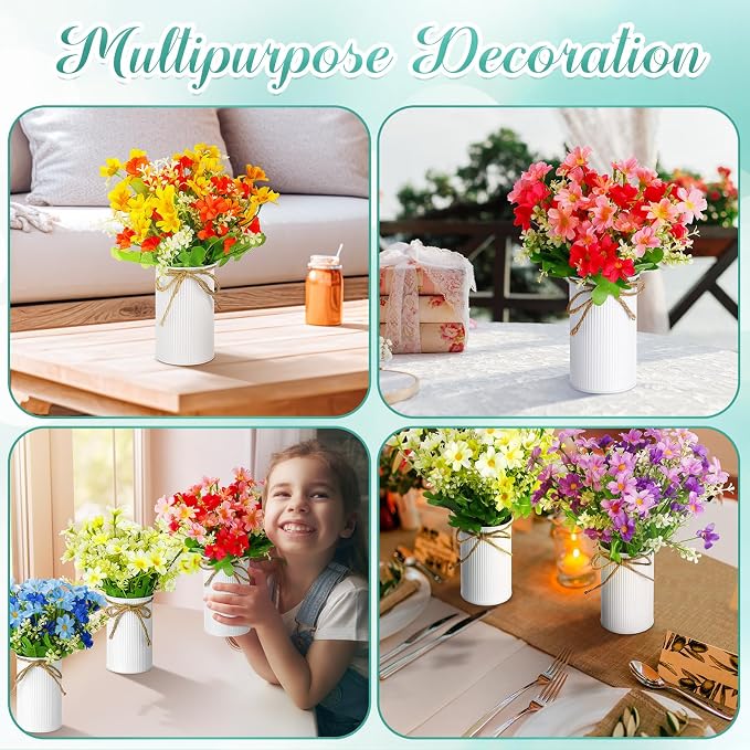 6 Sets Spring Daisy Table Centerpieces Colorful Artificial Wildflower with Galvanized Metal Pot Vintage Artificial Potted Daisy Flowers Decoration for Easter Home Office Wedding Party Baby Shower