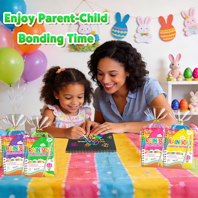 Scratch Paper Art Party Favors for Kids: 64 Pack Rainbow Scratch Notebook, Goodie Bags Stuffers Coloring Books Party Favors for Kids 3-12, Bulk Classroom Birthday Gifts for Student