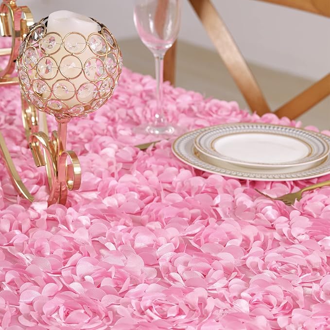 Fanqisi Baby Shower Tablecloth 50x102 Inches Pink Tablecloth Rectangle Satin Overlay Rosette Tablecloth 3D Floral for Wedding Party Event