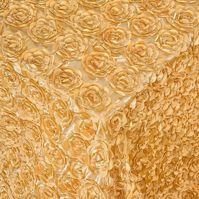 B-COOL Rosette Wedding Tablecloth Light Gold 90x132 Inch 3D Floral Rectangle Table Cloth Birthday Tablecloths for Romantic Wedding Engagement Party Table Decorations