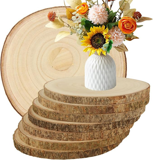 WOPPLXY 8 Pcs Large Unfinished Wood Slices for Centerpieces, 9-10 Inches Wood Rounds for Tables Decor Round Wooden Discs, Wooden Slices Rustic Wood Slabs for DIY Crafts, Wedding,Christmas,Table Decor