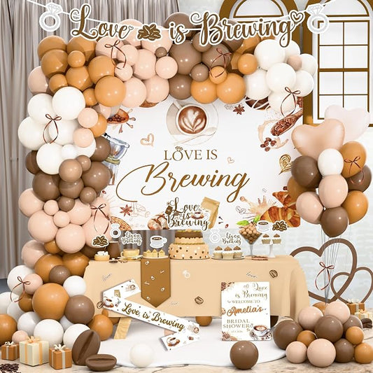 Coffee Bridal Shower Decorations, Loving is Brewing Coffee Themed Bridal Shower Decorations, Cafe Bar Theme Bachelorette Wedding Shower Supplies for Balloon Arch Banner Backdrop Bow for GIrls Women