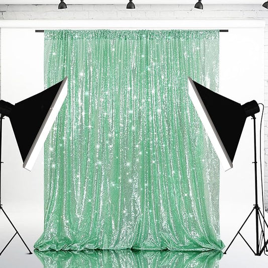 Eternal Beauty Mint Green Sequin Backdrop, 20x10 Ft Glitter Background Curtains for Shimmer Photography Party Wedding Birthday Back Drop Decor