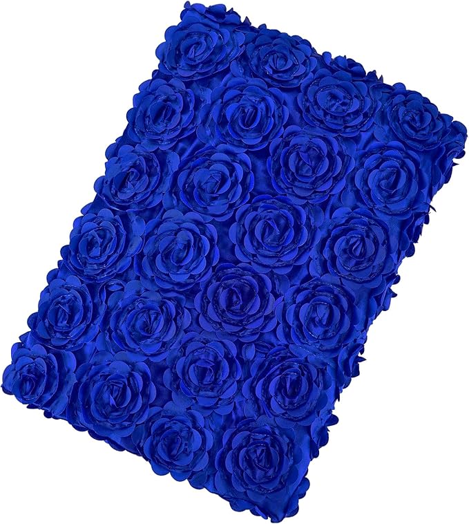 Fanqisi Royal Blue 50x102 Inches Royal Blue Rosette Satin Tablecloth Rectangle Birthday Party Table Cover Bridal Shower Table Decorations