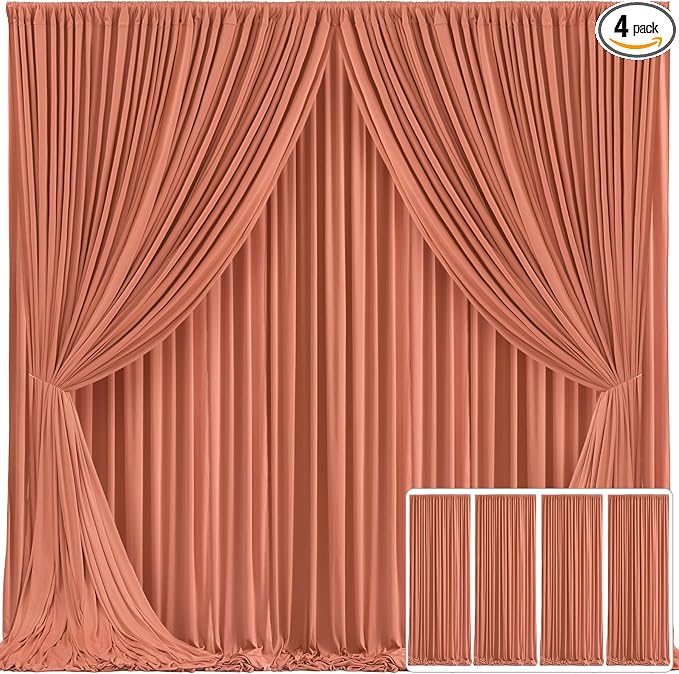 4 Panels Rust Backdrop Curtain for Parties Wedding Wrinkle Free Red Photo Curtains Backdrop Drapes Fabric Decoration for Birthday Party Baby Shower Christmas 20ft(W) x 10ft(H)