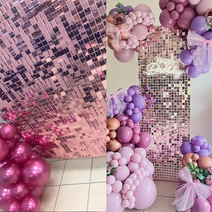 Pink Shimmer Wall Backdrop,Shiny Sequins,12Pcs Sequins Backdrop Panels,Glitter Bling Photo Background Decorations for Birthday Party Wedding Engagement Anniversary Graduation (Each 1FT², Total 12FT²)