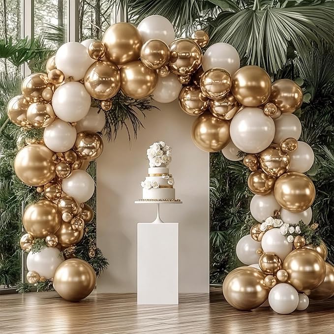 Gold Balloons, 98PCS Chrome Metallic Gold Balloon Garland Arch Kit, 18/12/10/5 Inch Different Sizes for Birthday Baby Shower Wedding Graduation Party Decorations