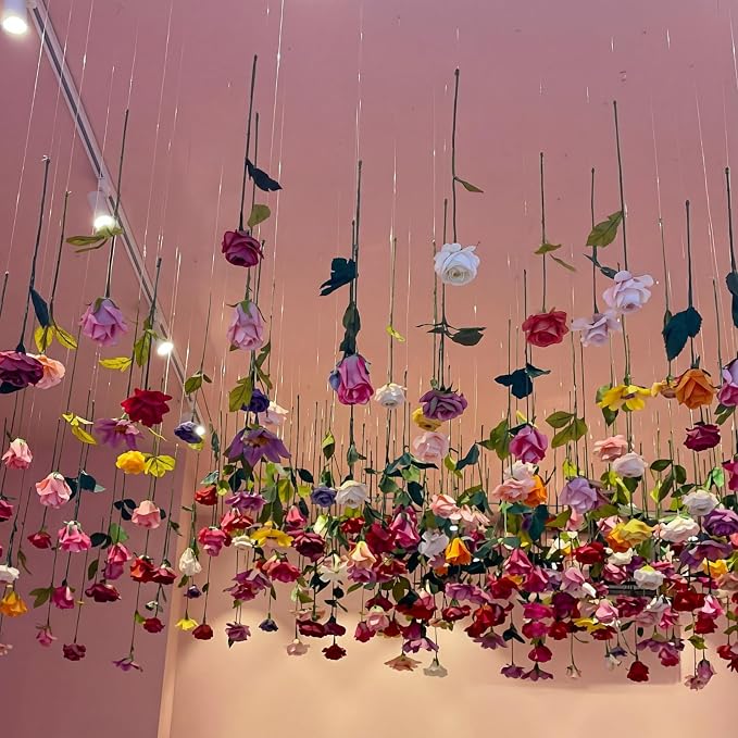 Lyrow 60 Pack Artificial Flower Hanging Flowers Ornament Colorful Floating Garland Ceiling Vine for Boho Wedding Hippie Tropical Fiesta Rainbow Birthday Party Floral Baby Shower Photo Booth Wall Decor