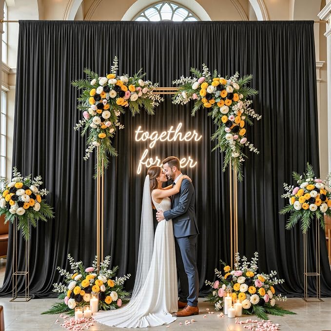 10ft x 15ft Black Backdrop Curtain Panels for Weddings - Wrinkle-Free Polyester Photo Drapes for Birthday Party, Photography Background, Stage Decor