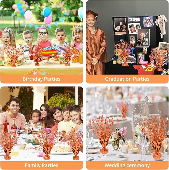 12 Pack Metallic Foil Spary Centerpieces for Tables, Orange Centerpieces for Tables Decorations, Star Brust Table Centerpieces for Birthday Graduation Wedding Baby Shower Party