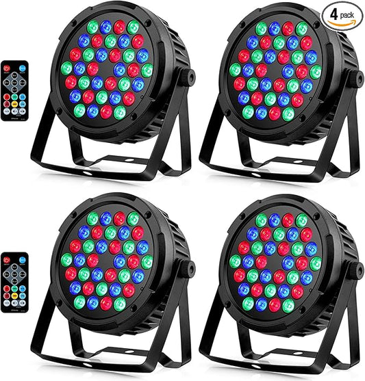 36LEDs RGB Stage Par Lights - OPPSK 36W Sound Activated Multi Modes - Remote DMX Control - Corded Electric - Uplights for Events DJ Music Dance Party Wedding Church Bar Club Stage Lighting (4Pack)