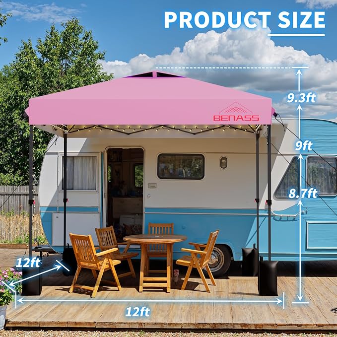 10x10 Pop Up Canopy, Easy Up Canopy Tent, Heavy Duty Tents for Parties, One Person Easy Set Up Event Tent, Pink