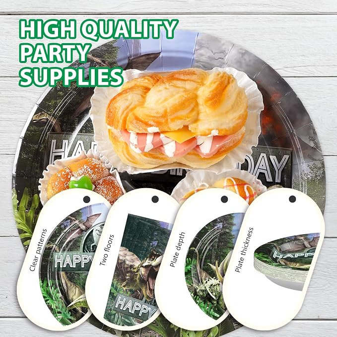 96Pcs Dinosaur Birthday Party Decorations Dinosaur Plates and Napkins Disposable Dino Paper Tableware Set for Dino Theme Jungle Birthday Baby Shower Party Supplies, Serves 24