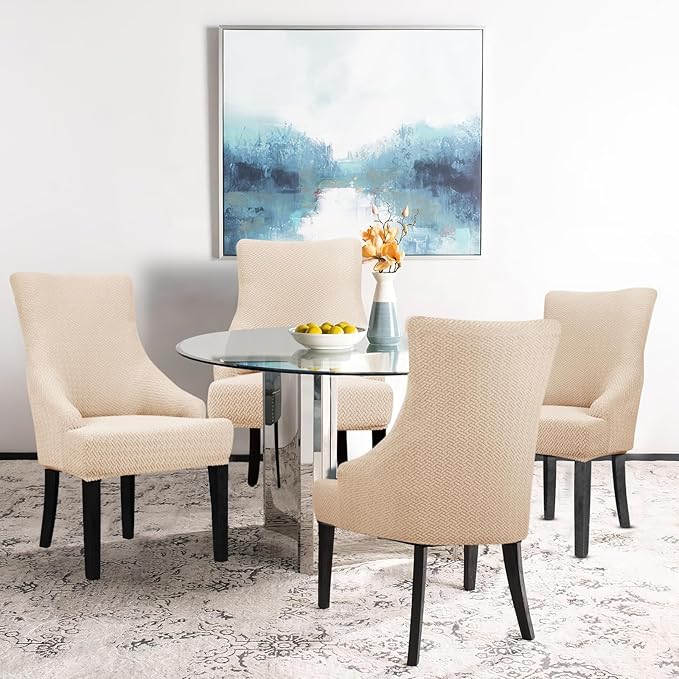 Lellen Stretch Wingback Chair Cover Slipcover - Reusable Wingback Side Chair Slipcover,Dining Chair Covers,Arm Protector Seat Covers for Dining Room Banquet Home Decor(Taupe, 4PC)