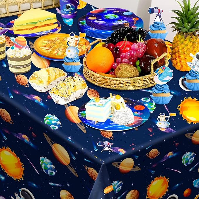 132pcs Space Birthday Party Decorations, 16 Guests Outer Space Birthday Tableware Set Outer Galaxy Party Plates Solar System Tablecloth Astronaut Balloons etc Space Astronaut Party Decorations