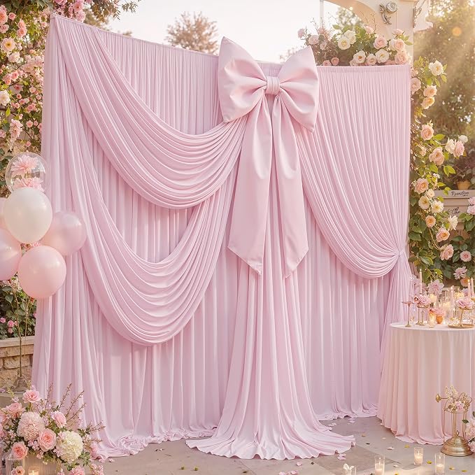 50ft×12ft Pink Backdrop Curtain for Wedding Parties, 10 Panels Wrinkle Free Polyester Photo Backdrop Drapes Back Drop Cloth for Birthday Photography Background