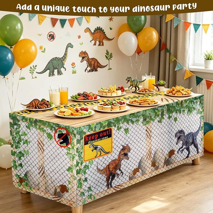 6FT Dinosaur Tablecloth,Dinosaur Birthday Decorations,Washable Fabric Polyester Rectangle Table Cover for Birthday,Picnic, Baby Shower, Dino Party Themed Party Supplies