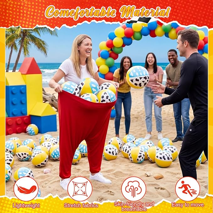 26 Pcs Granny Pants Outdoor Game Set, 4 Giant Pants with 20 Bouncy Balls & 2 Pumps Yard Funny Toss Relay Backyard Game for Adults Family Beach Party Favor