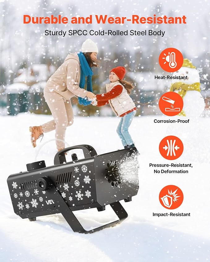 VEVOR Snow Machine, 650W Handheld/Hanging Fake Snow Maker, Snowmaking Machine with Portable Handle, Outdoor & Indoor Artificial Snowflake Maker for DJ Stage Parties Christmas Decor