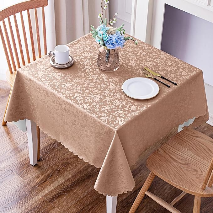Smiry Square Table Cloth, Waterproof Heavy Duty Vinyl Tablecloths, Wipeable Washable Table Cover for Kitchen and Dining Room (Tan, 54" X 54")