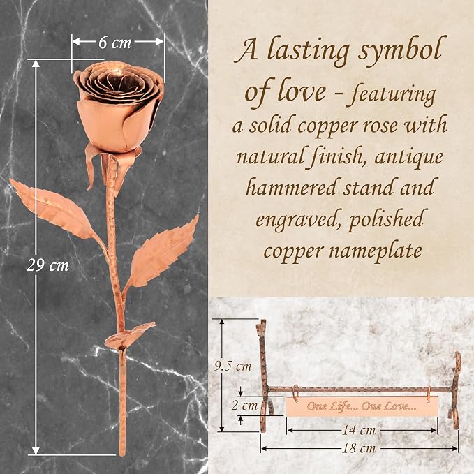 Personalized Copper Rose with Stand - Custom Engraved for 7th or 22nd Wedding - Handmade Solid Copper Flower - Unique Gift for Her or Him