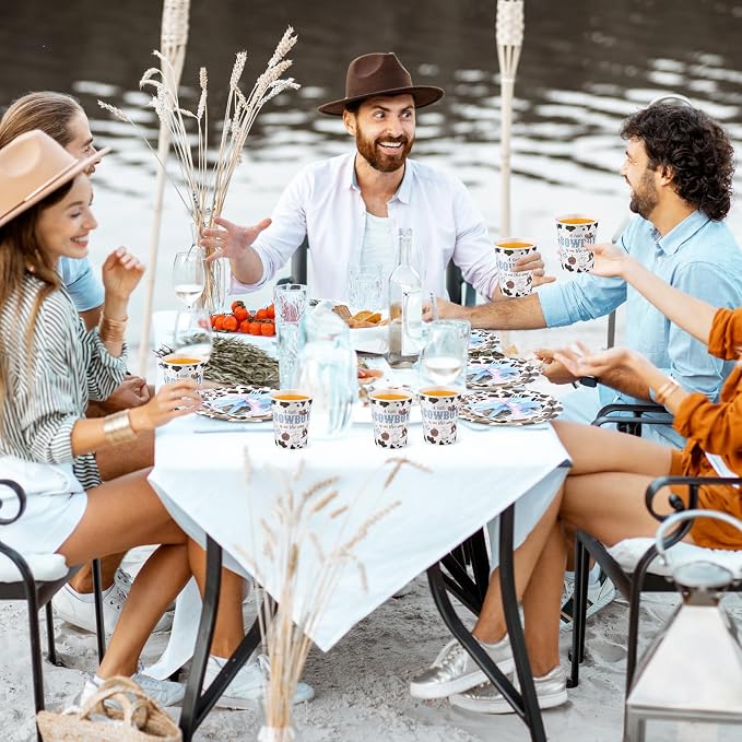 Ziliny 350 Pcs Western Cowboy Baby Shower Party Supplies a Cowboy Is on the Way Baby Shower Paper Plates Napkins Cups Disposable Western Party Tableware Plastic Cutlery Serves 50 Guest