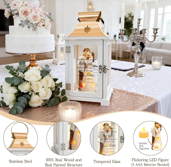 50th Anniversary Wedding Gifts for Couple Parents 50th Wedding Anniversary Lantern for Him Her Huband Wife - Husband and Wife Hugging Figurine Lantern