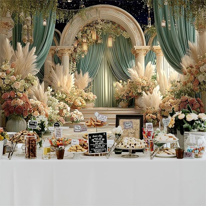 Baocicco Flower Wedding Backdrop 20x10ft Dreamy Fantasy Arch Door Roman Column Background Bride to Be Bridal Shower Decorations Anniversary Ceremony Backdrops for Photography Banner Photo Booth