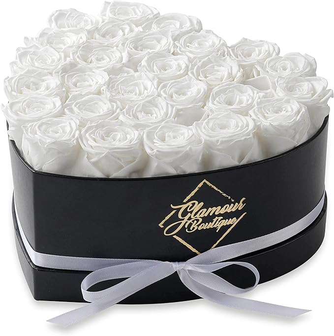 GLAMOUR BOUTIQUE 27 Flower Forever Heart Shape Box, Mothers Day Gift For Mom, Eternal Preserved Roses Gift for Her, Flowers bouquet, For Birthday, Anniversary, Girlfriend - White